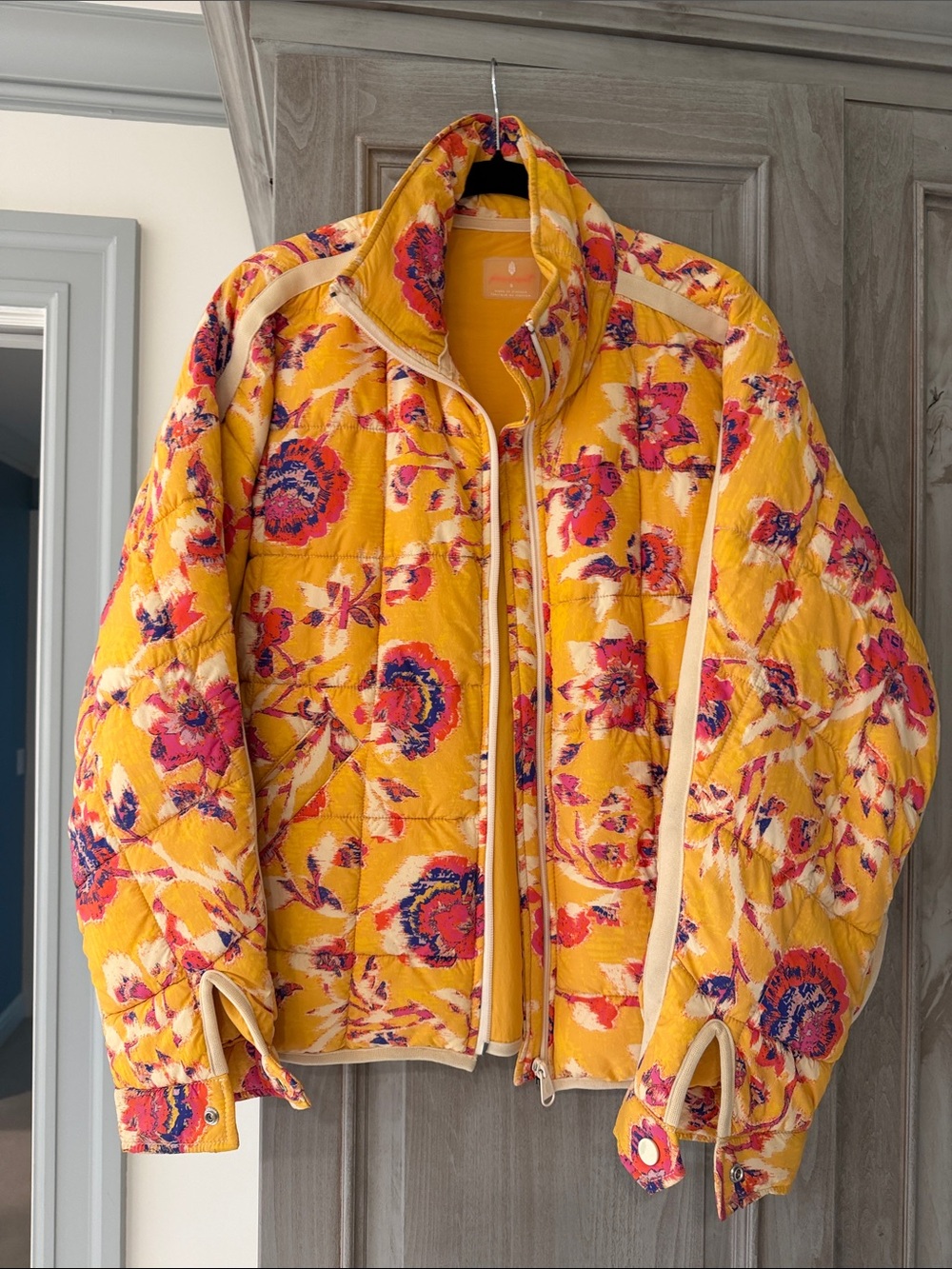 FP Movement by Free People Yellow Floral Quilted Puffer Jacket